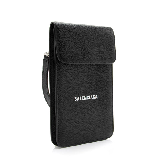 Balenciaga Grained Calfskin Logo Cash Phone Card Holder Flap Bag