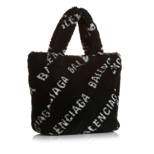 Balenciaga Logo Faux Fur Everyday XS Tote