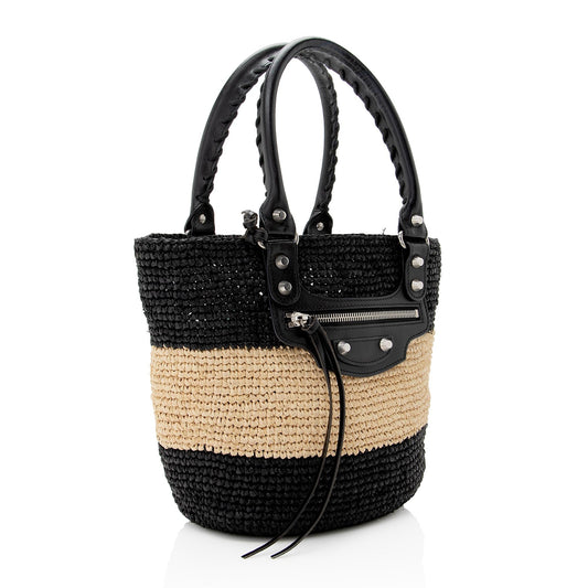 Balenciaga Raffia Striped Panier XS Tote