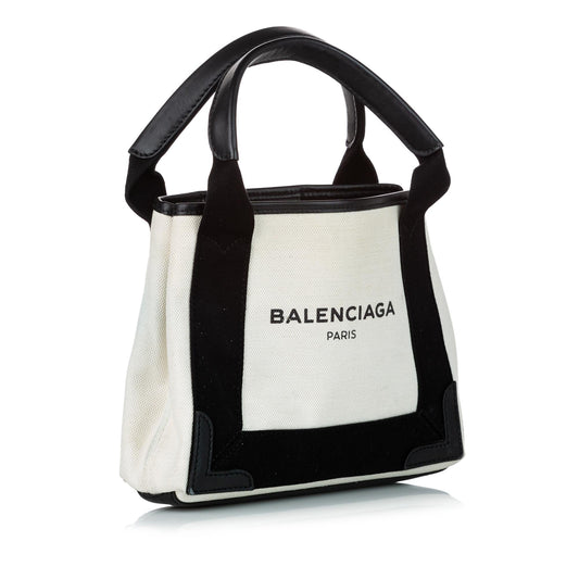 Balenciaga XS Navy Cabas Canvas Satchel