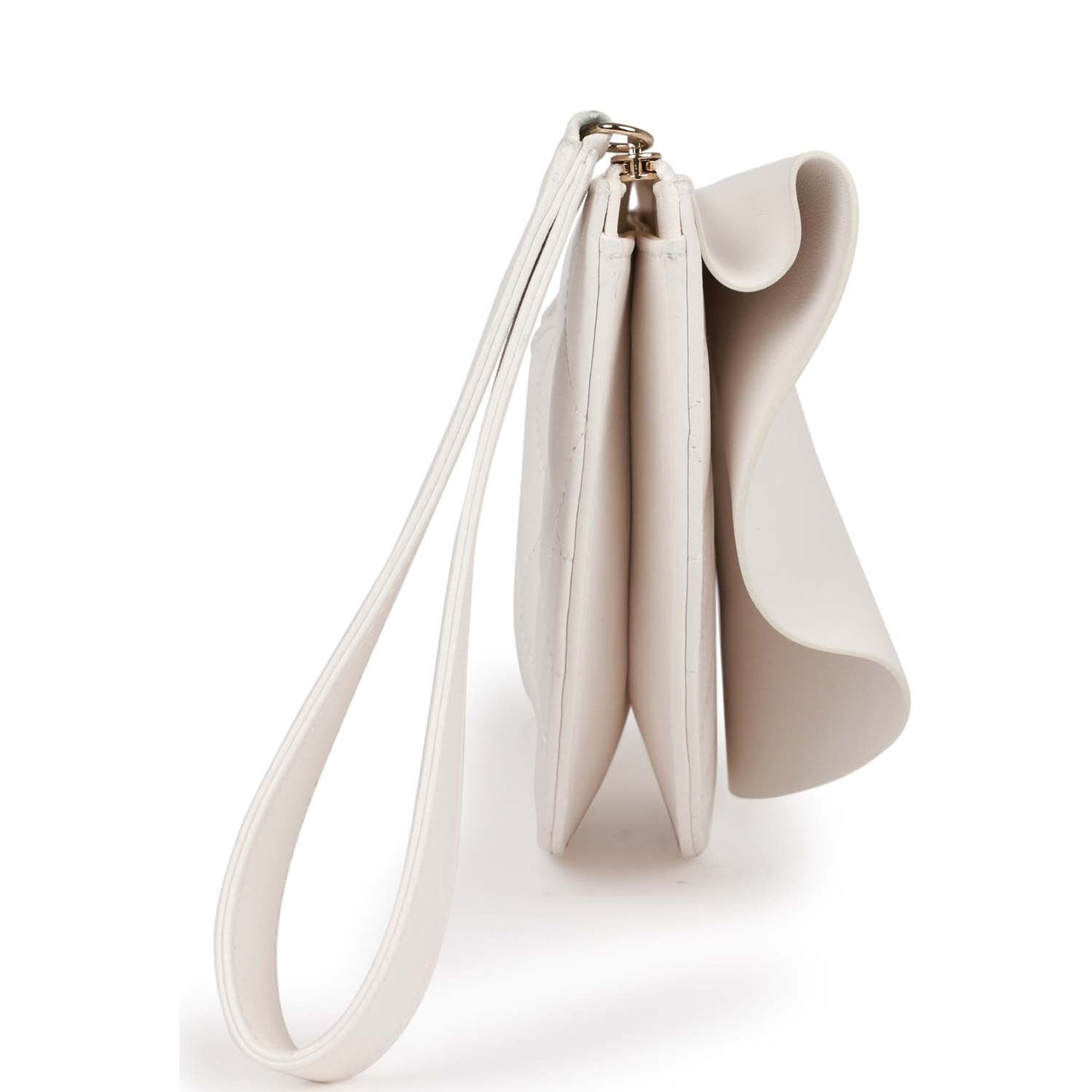 Chanel Ruffle Clutch with Wristlet White Lambskin Light Gold Hardware