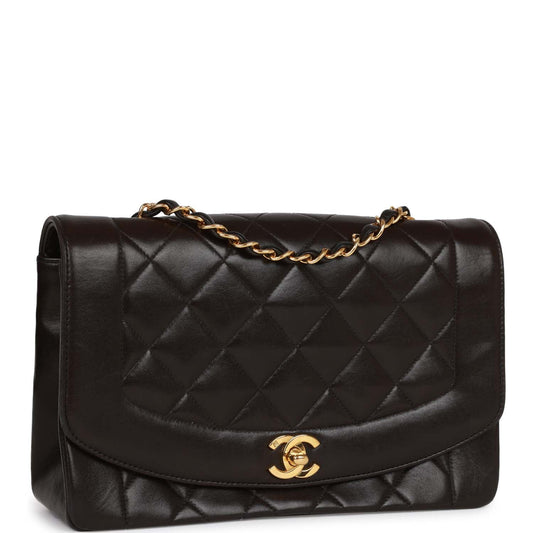 Vintage Chanel Medium Diana Flap Bag Black Quilted Lambskin Gold Hardware