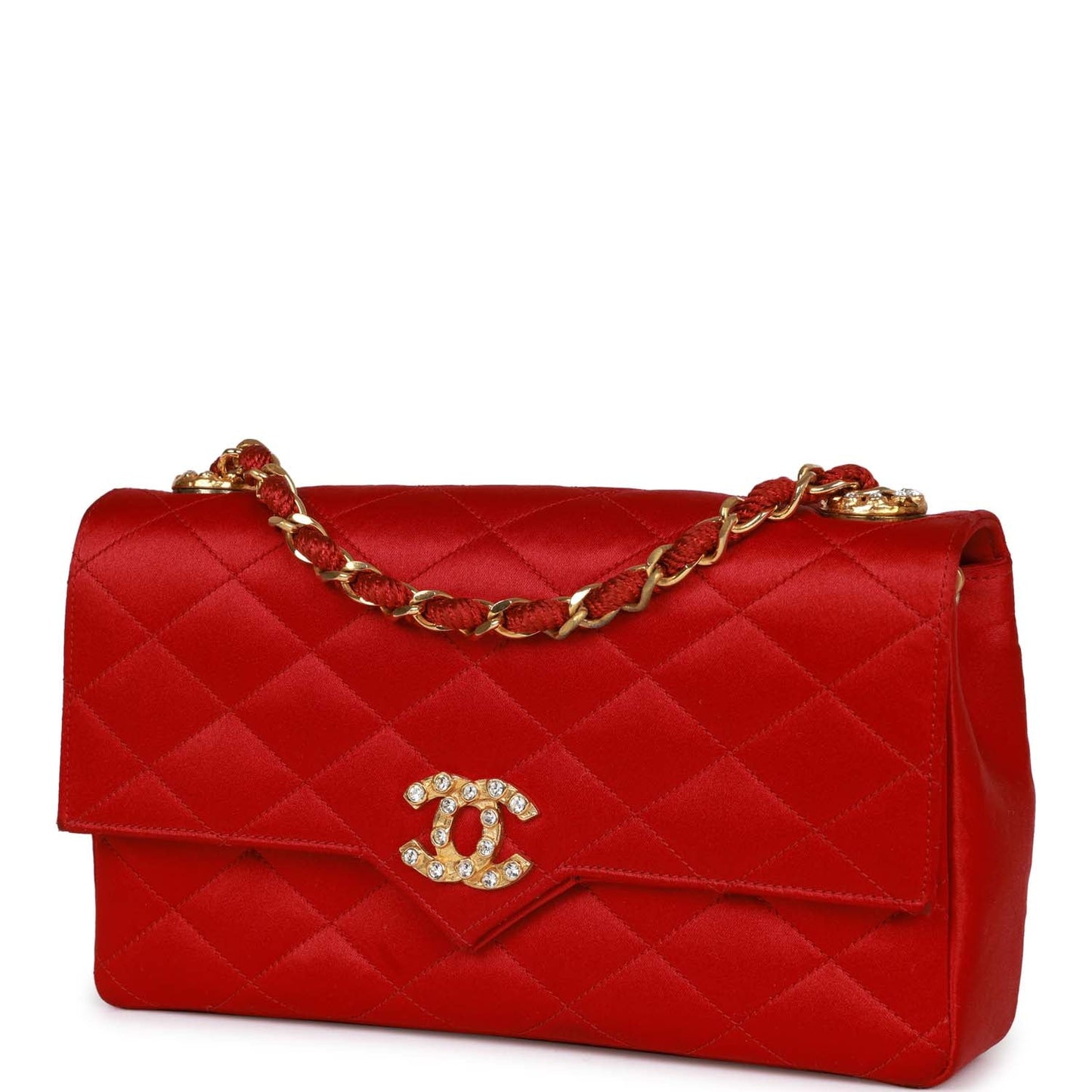 Vintage Chanel Small Flap Bag Red Satin Gold Hardware