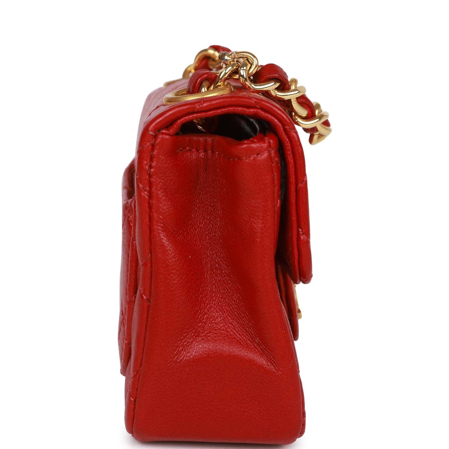 Vintage Chanel Micro Waist Flap Bag Red Lambskin Gold Hardware