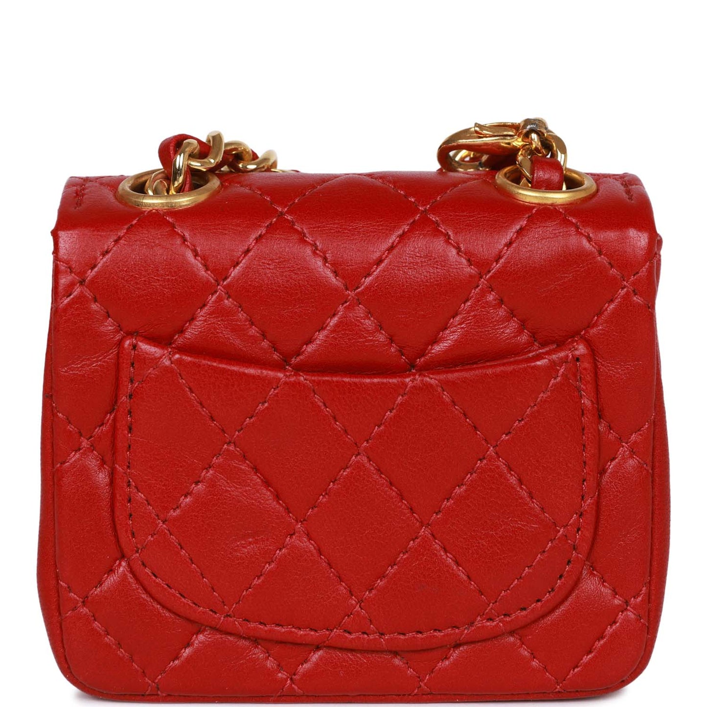 Vintage Chanel Micro Waist Flap Bag Red Lambskin Gold Hardware