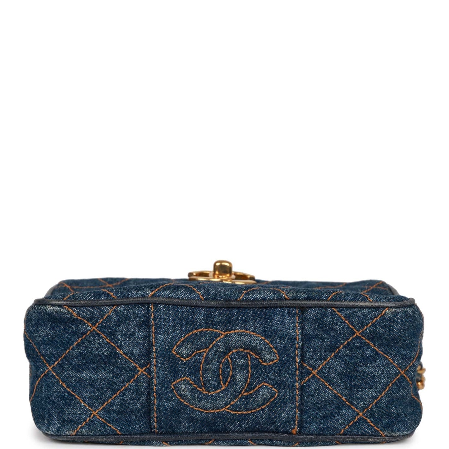 Vintage Chanel Mini Camera Bag Blue Denim Gold Hardware