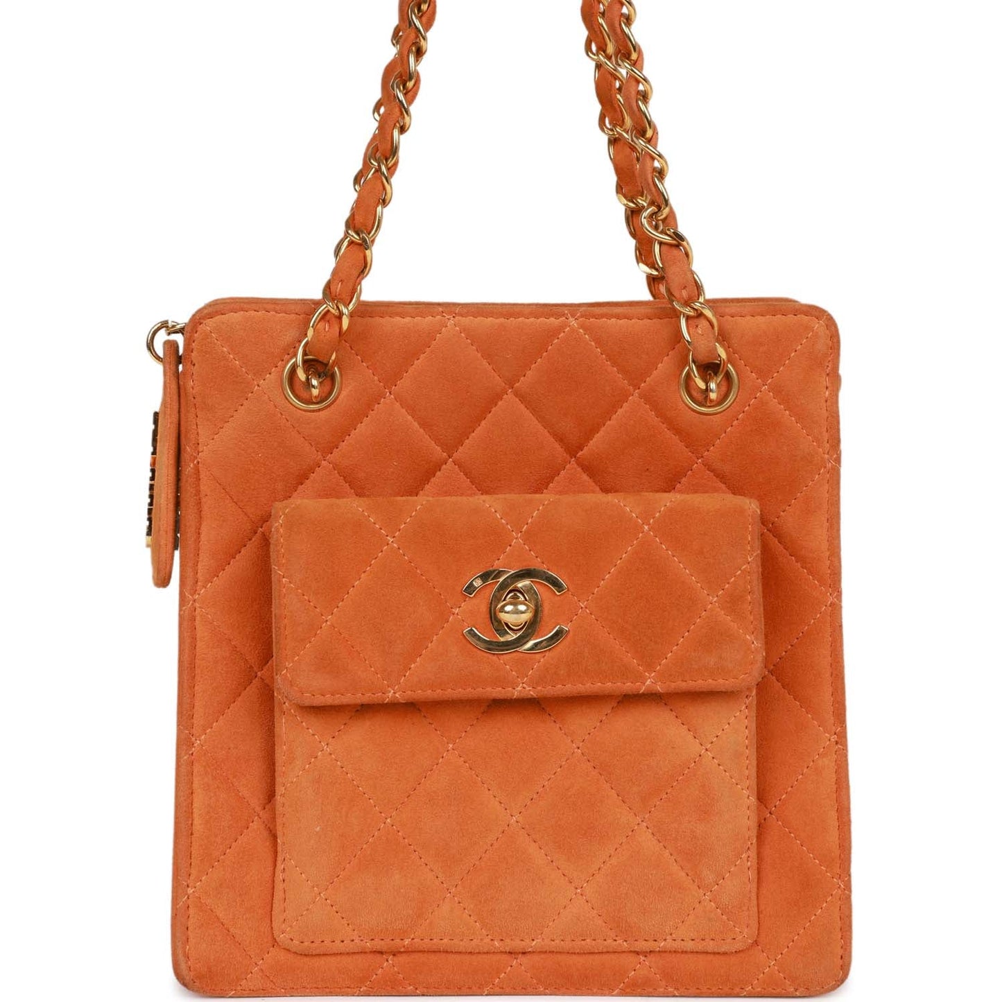 Vintage Chanel Camera Bag Orange Suede Gold Hardware