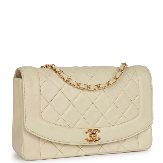 Vintage Chanel Medium Diana Flap Bag Ivory Lambskin Gold Hardware