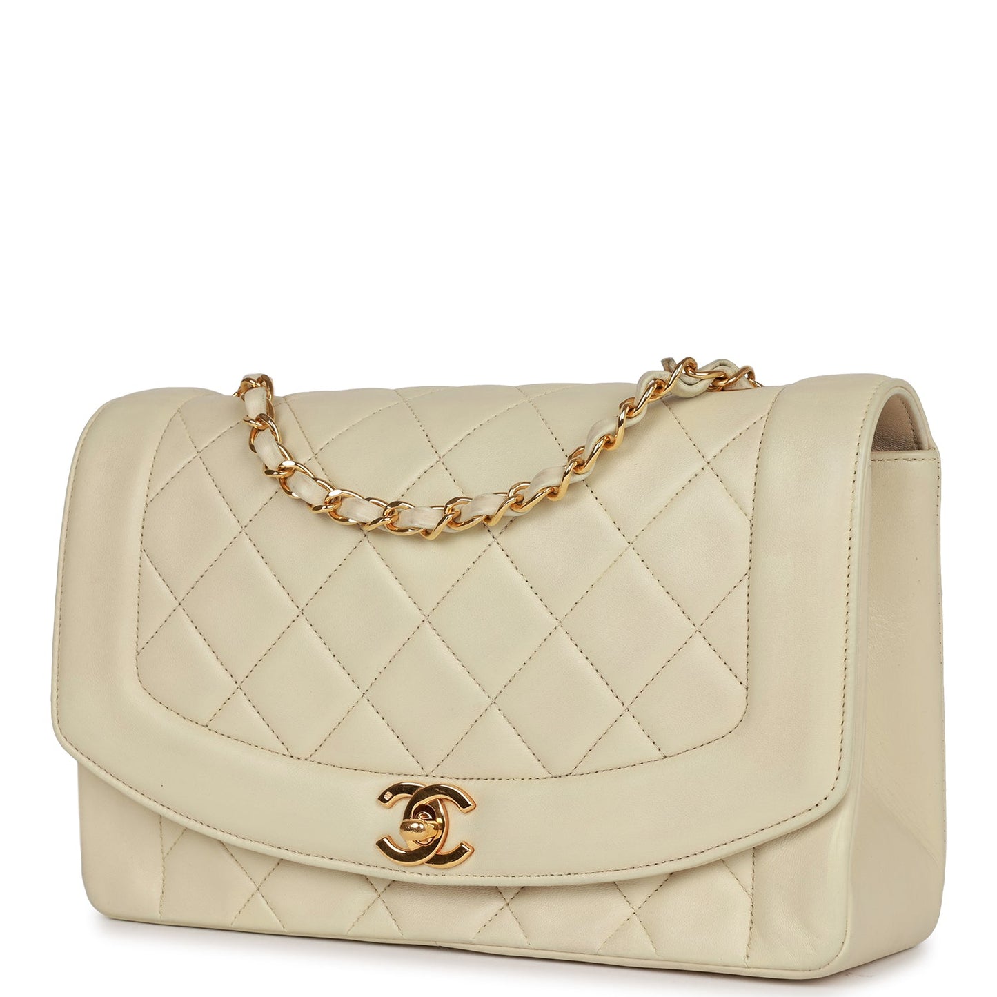 Vintage Chanel Medium Diana Flap Bag Ivory Lambskin Gold Hardware