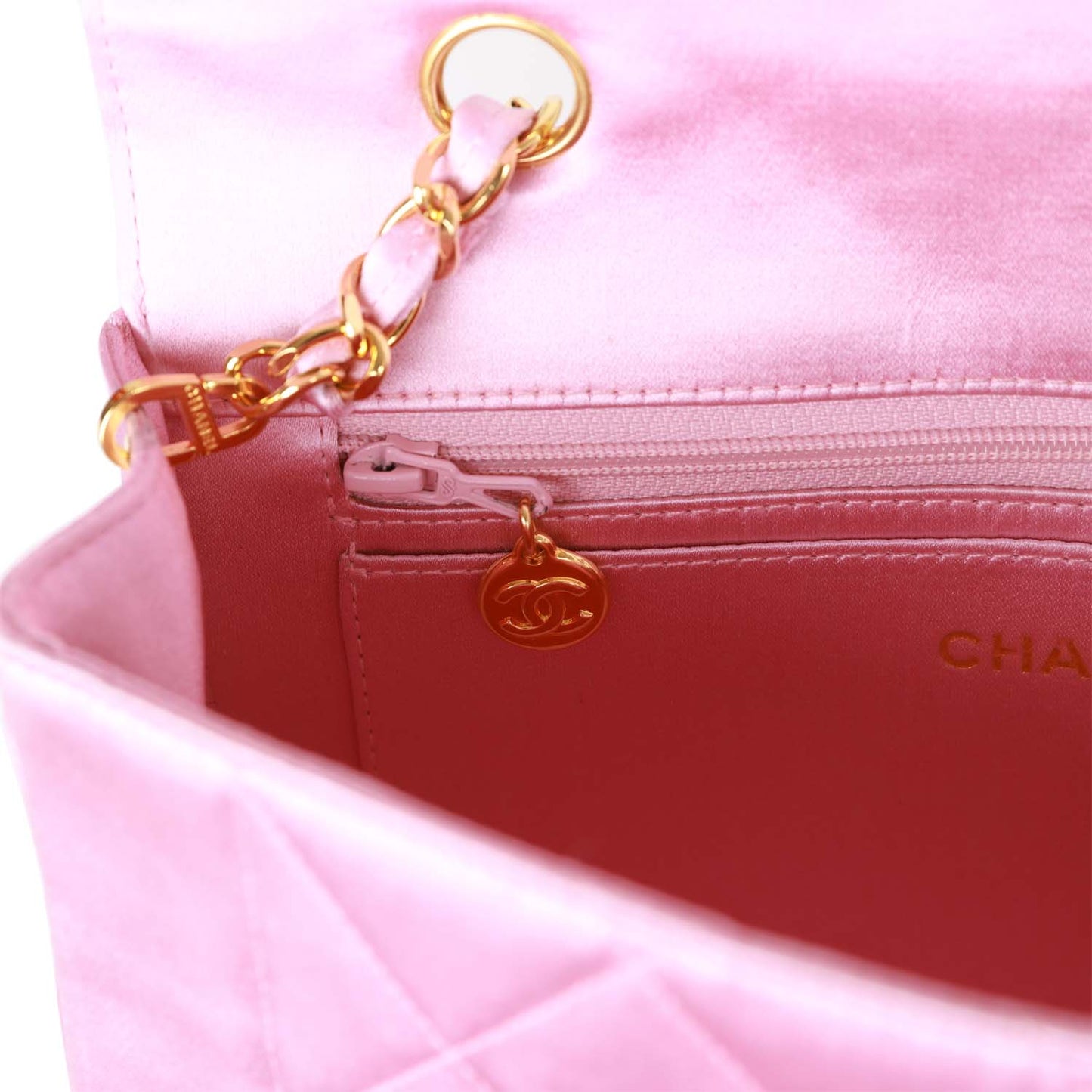 Vintage Chanel Small Flap Bag Pink Satin Gold Hardware