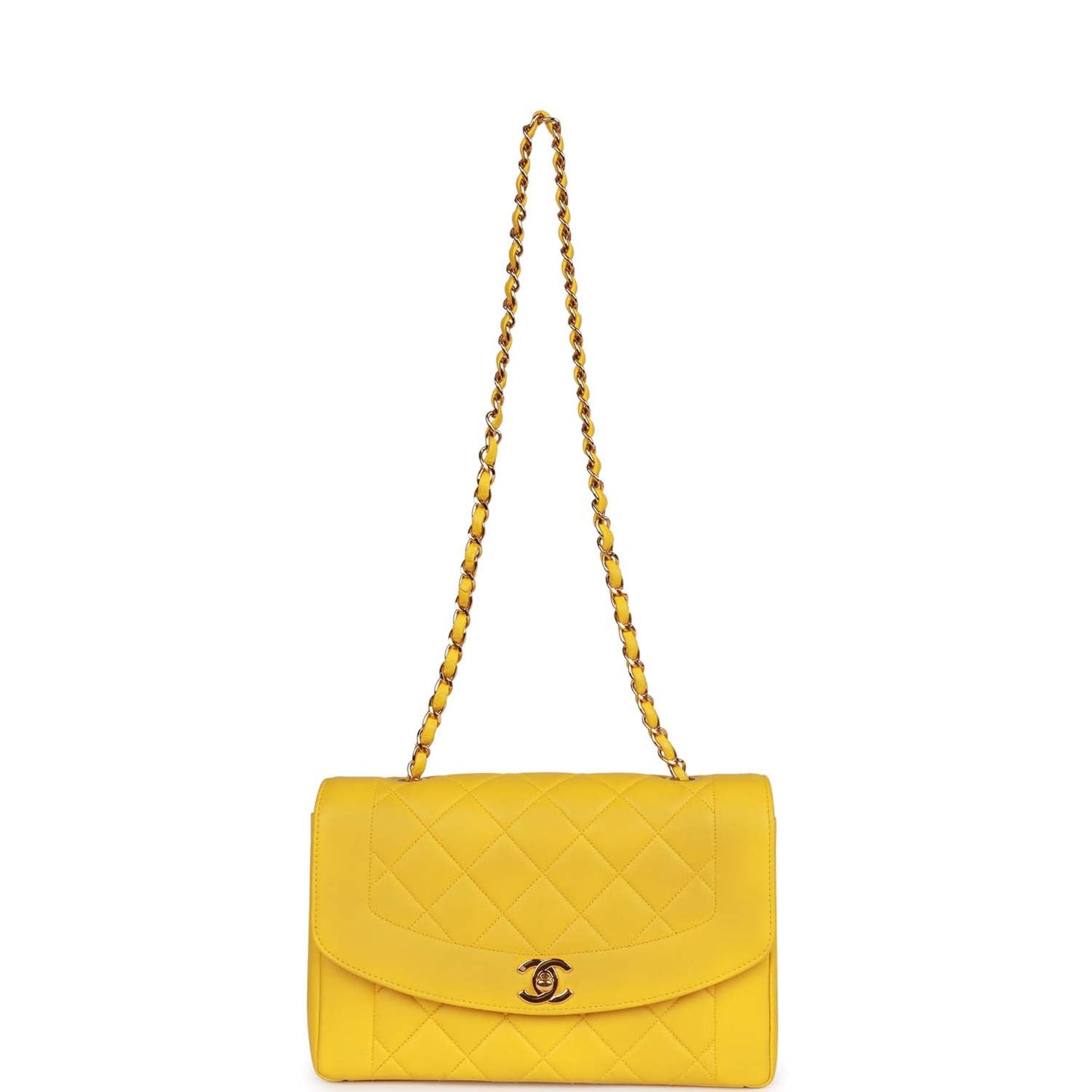 Vintage Chanel Medium Diana Flap Bag Yellow Lambskin Gold Hardware