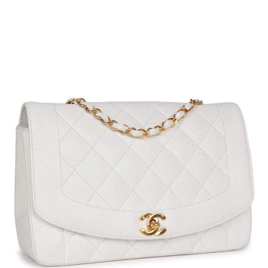 Vintage Chanel Medium Diana Flap Bag White Caviar Gold Hardware