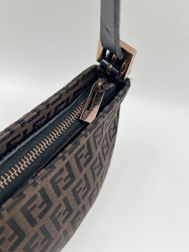 Vintage Fendi Pochette Bag in Brown Zucchino Canvas