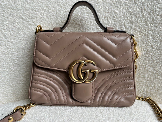 Gucci GG Dusty Pink Marmont Mini Top Handle Bag