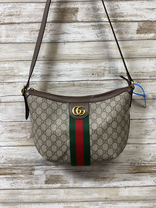 Crossbody Luxury Designer By Gucci In Brown & Tan, Size:Medium