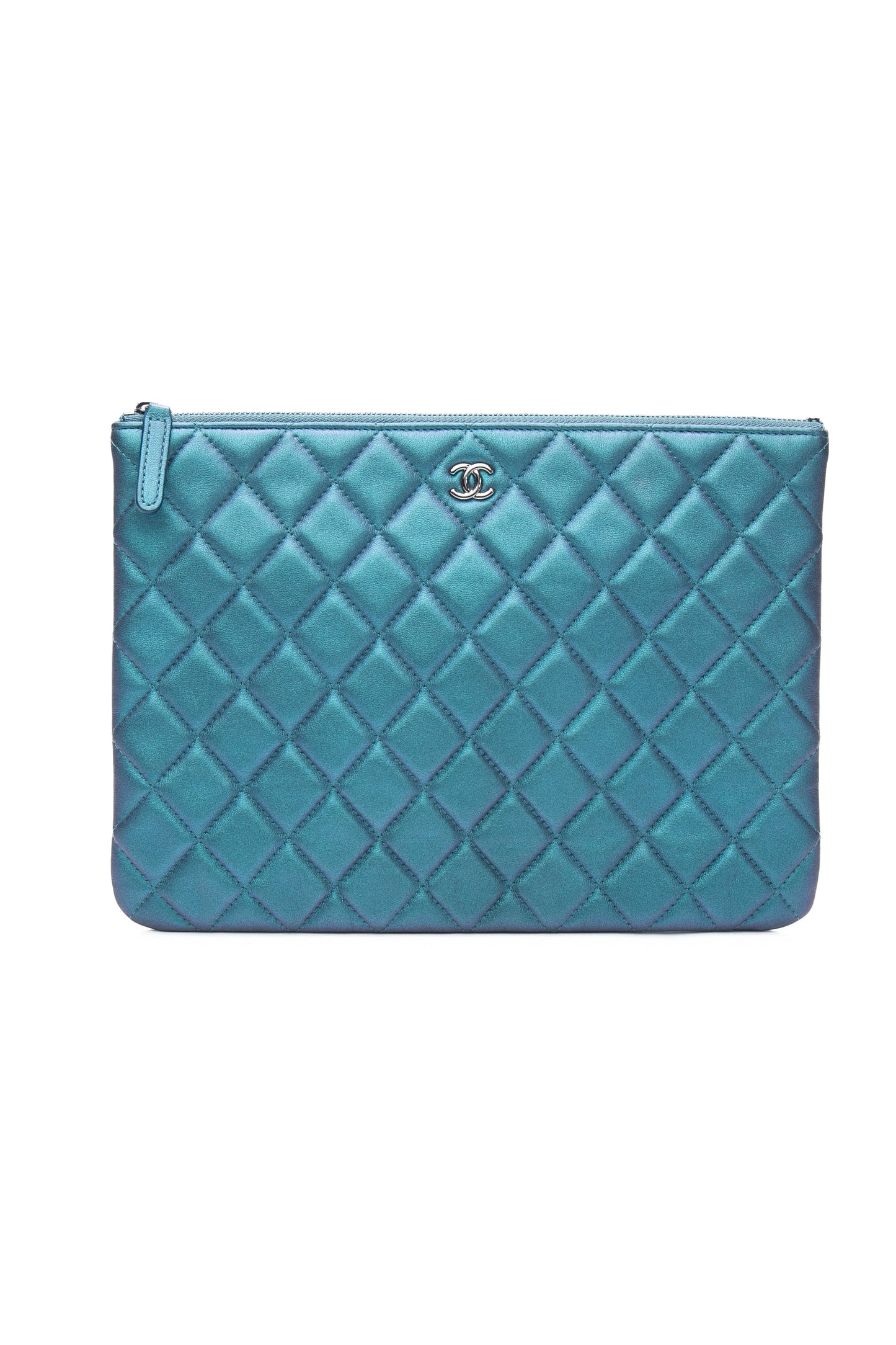 CHANEL Lambskin Quilted Iridescent O Case Clutch