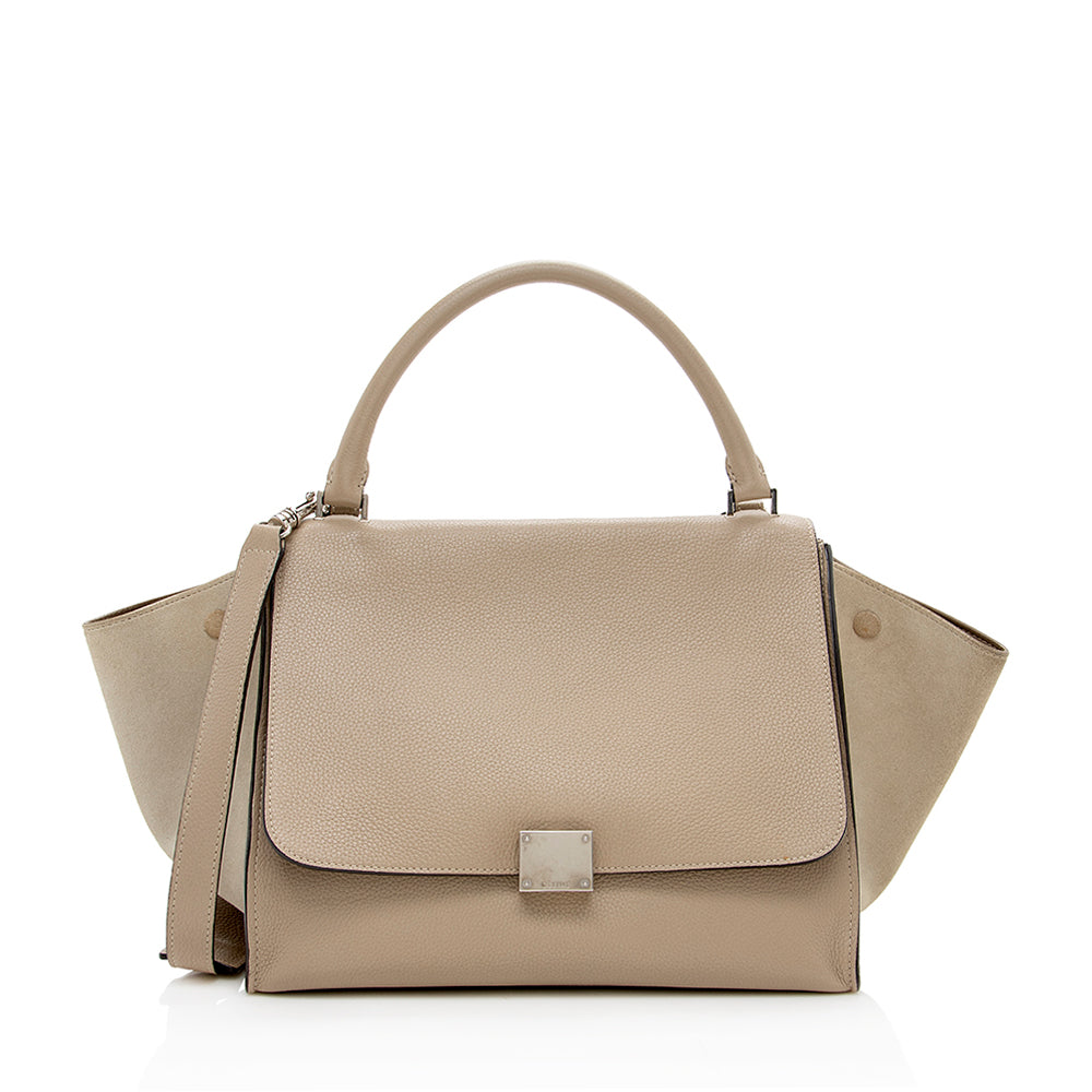 Celine Drummed Calfskin Suede Medium Trapeze Bag