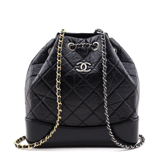 Chanel Black Aged Calfskin Quilted Small Gabrielle Backpack