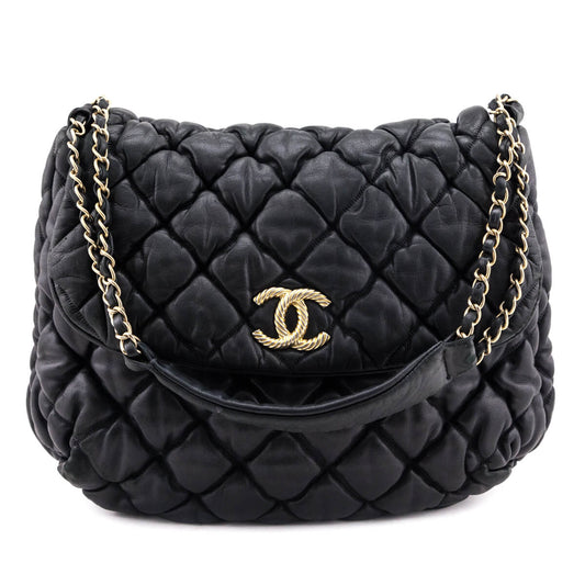 Chanel Black Quilted Lambskin Bubble Large Flap Shoulder Bag