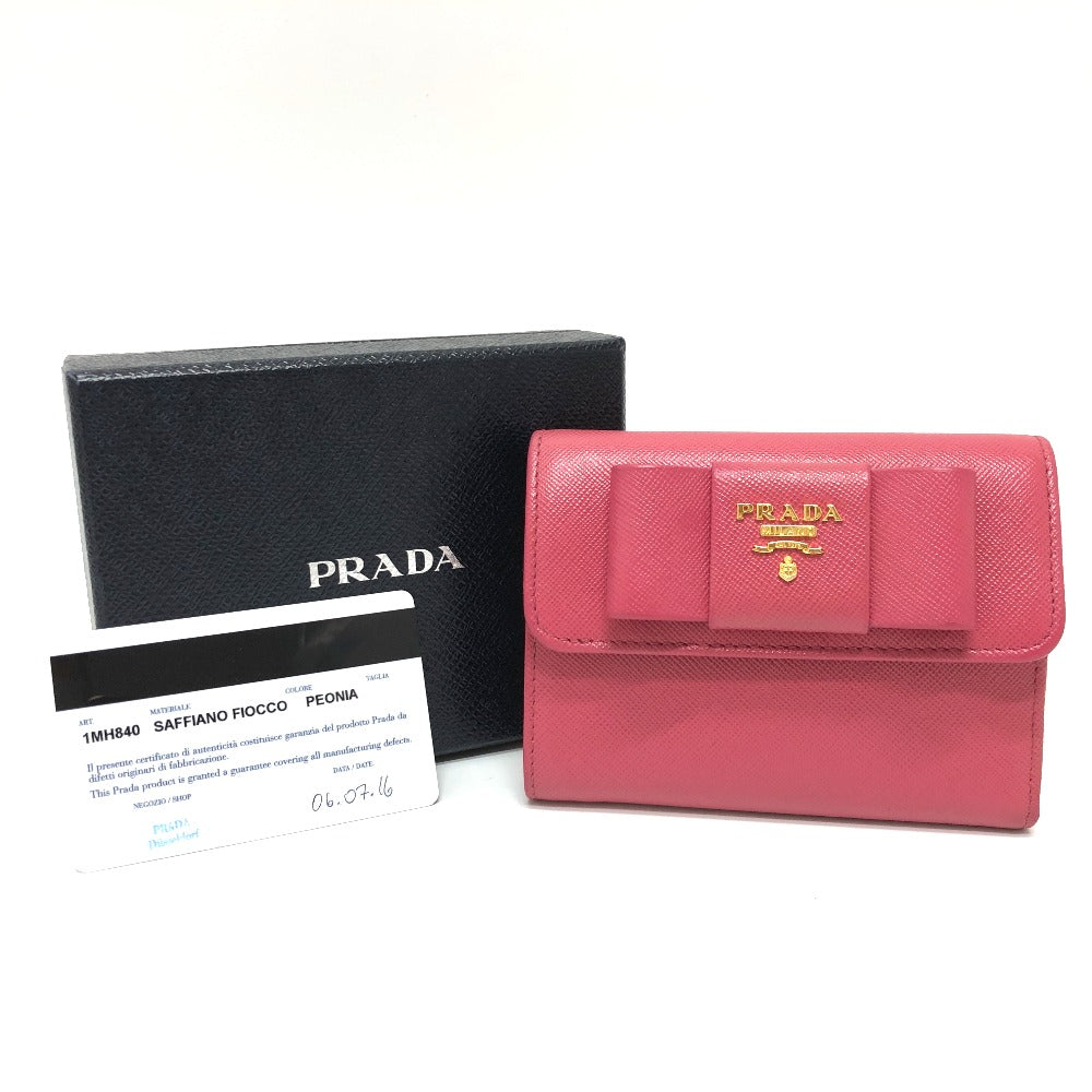 PRADA Trifold wallet 1MH840 saffiano leather pink logo ribbon Women Used