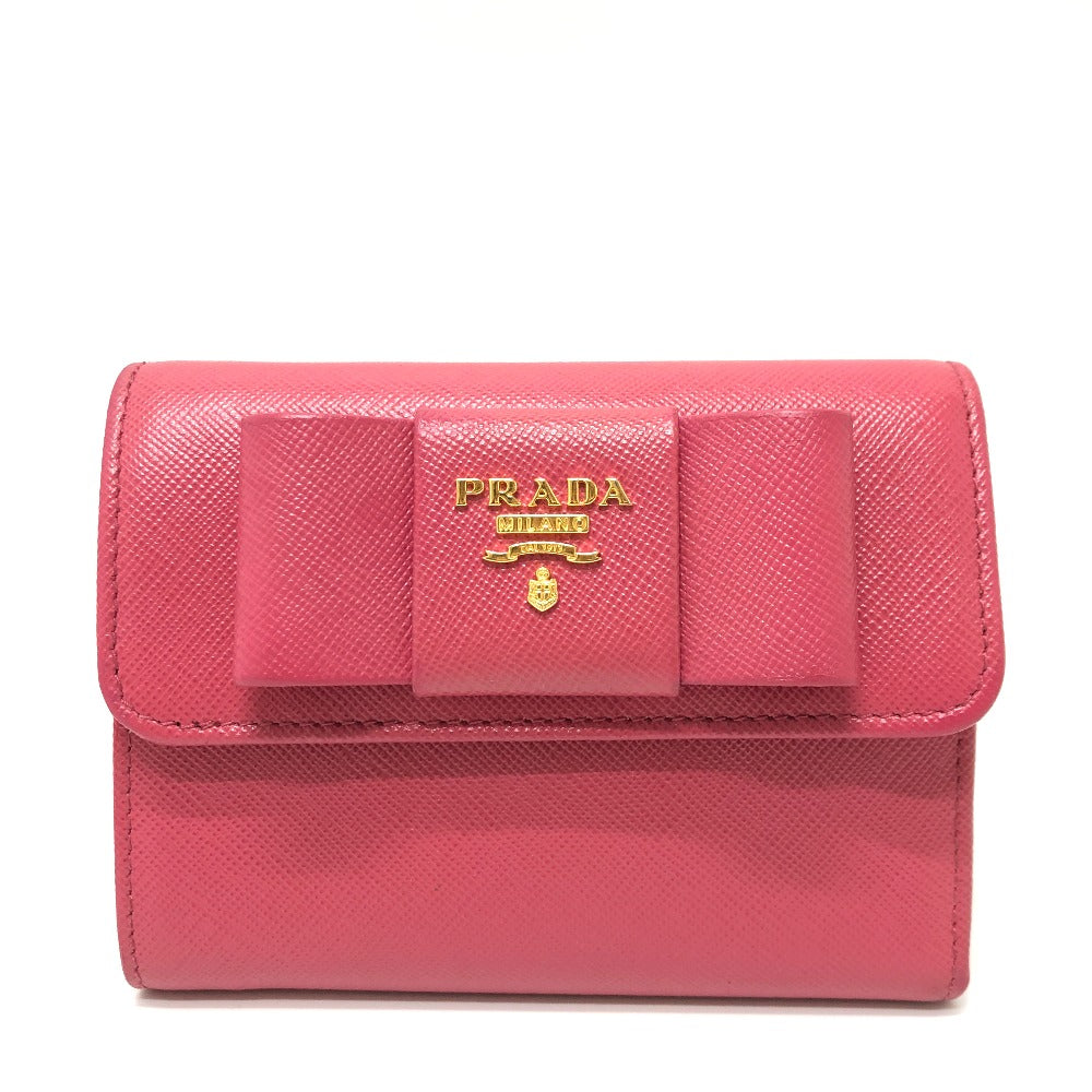PRADA Trifold wallet 1MH840 saffiano leather pink logo ribbon Women Used