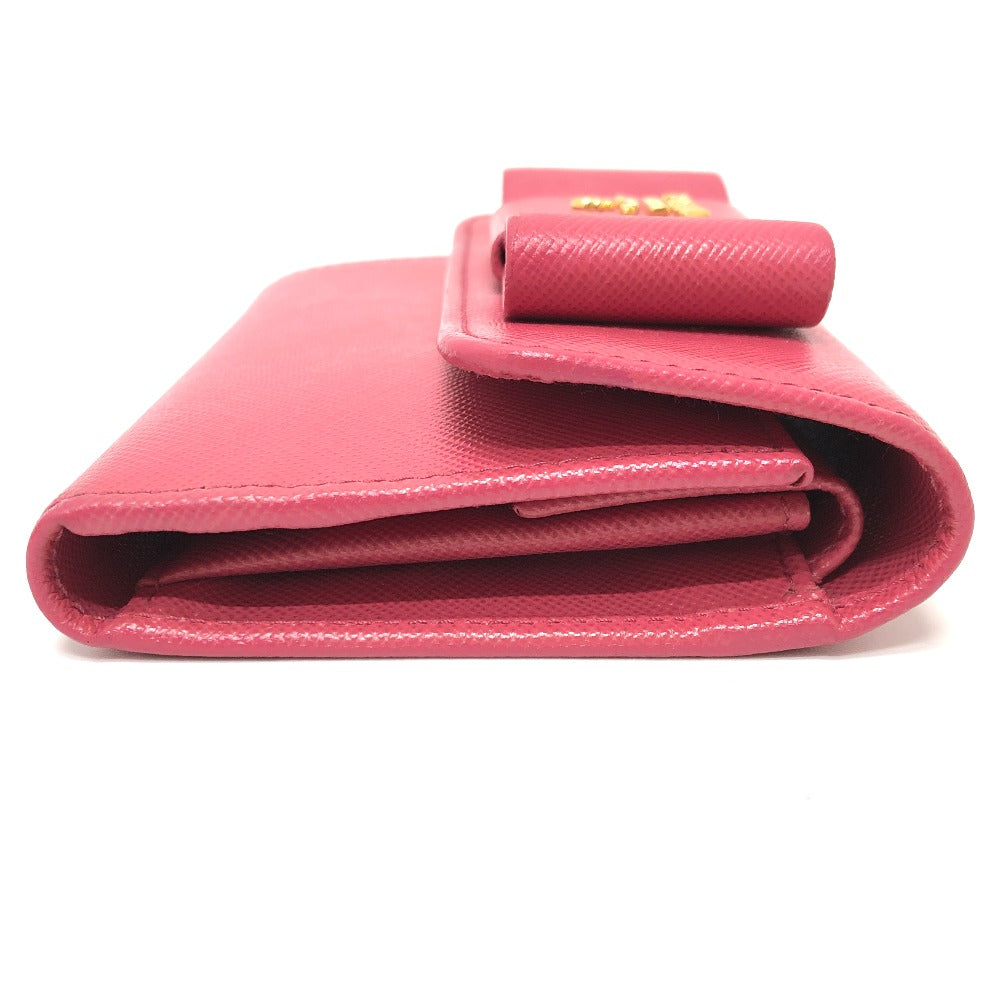 PRADA Trifold wallet 1MH840 saffiano leather pink logo ribbon Women Used
