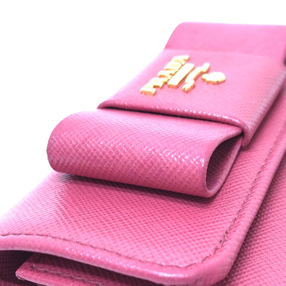 PRADA Trifold wallet 1MH840 saffiano leather pink logo ribbon Women Used