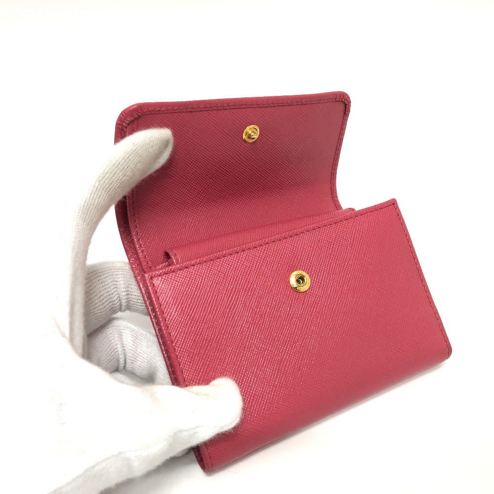 PRADA Trifold wallet 1MH840 saffiano leather pink logo ribbon Women Used
