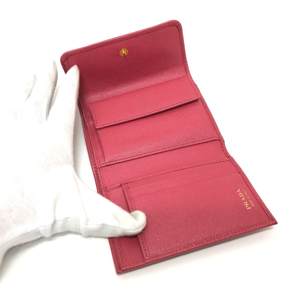 PRADA Trifold wallet 1MH840 saffiano leather pink logo ribbon Women Used