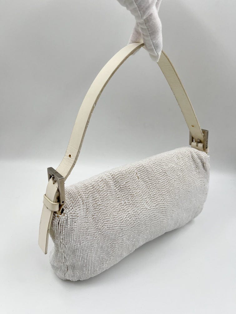 Vintage Fendi White Beaded Baguette Bag