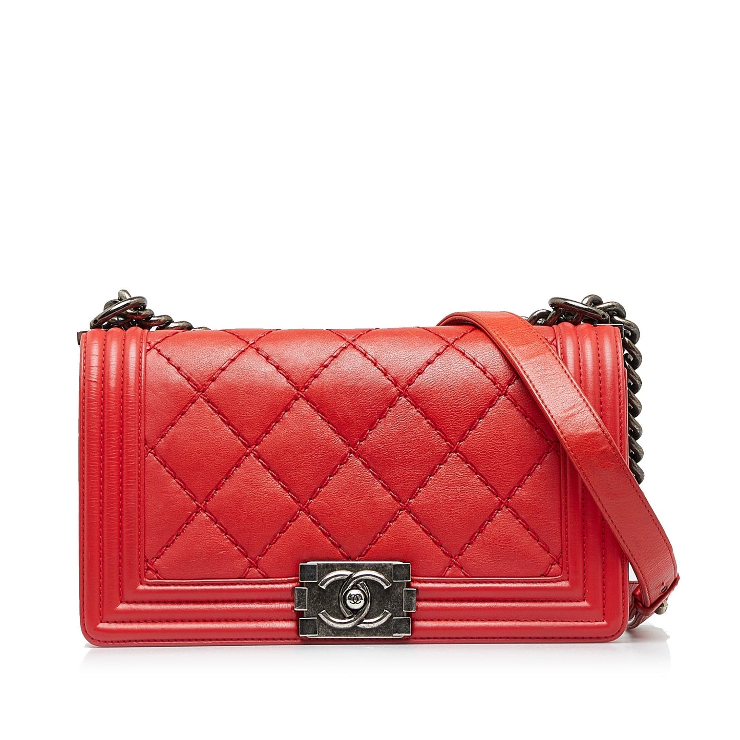 CHANEL Small Lambskin Double Stitch Boy Flap Shoulder Bag