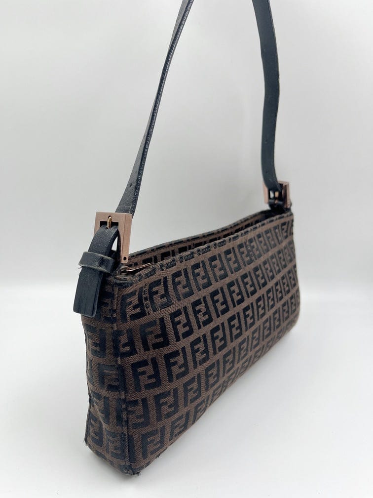 Vintage Fendi Pochette Bag in Brown Zucchino Canvas