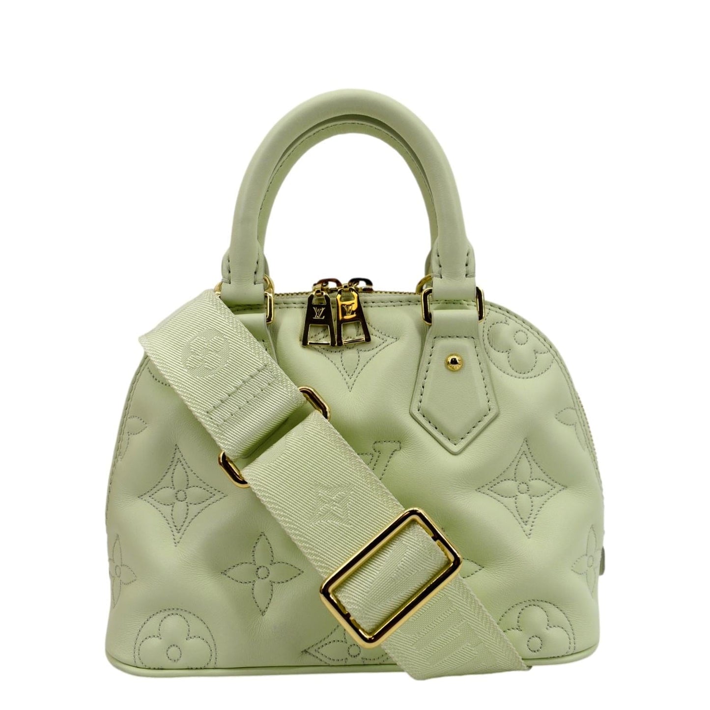 LOUIS VUITTON Alma BB Bubblegram Quilted Leather Satchel Crossbody Bag Green