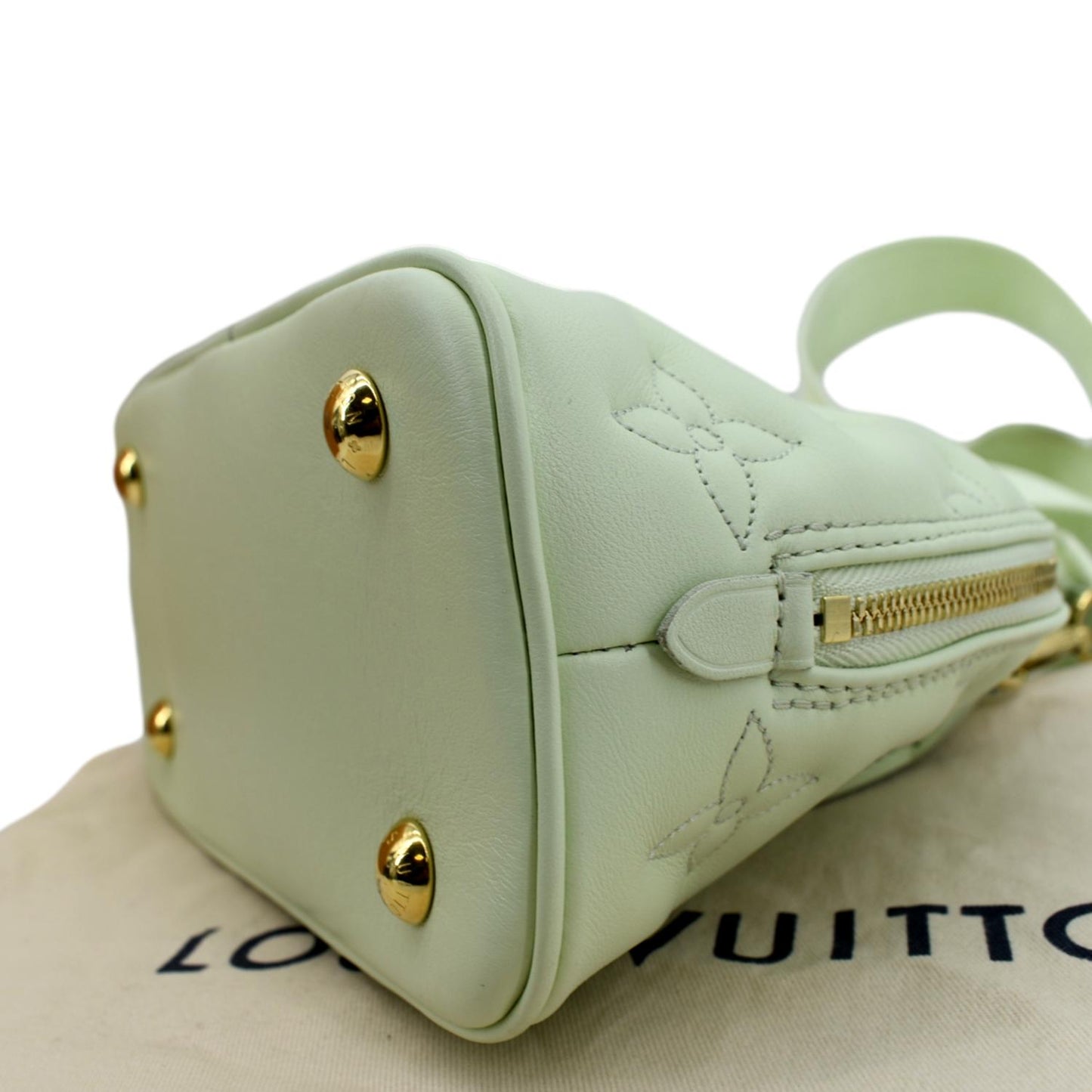 LOUIS VUITTON Alma BB Bubblegram Quilted Leather Satchel Crossbody Bag Green