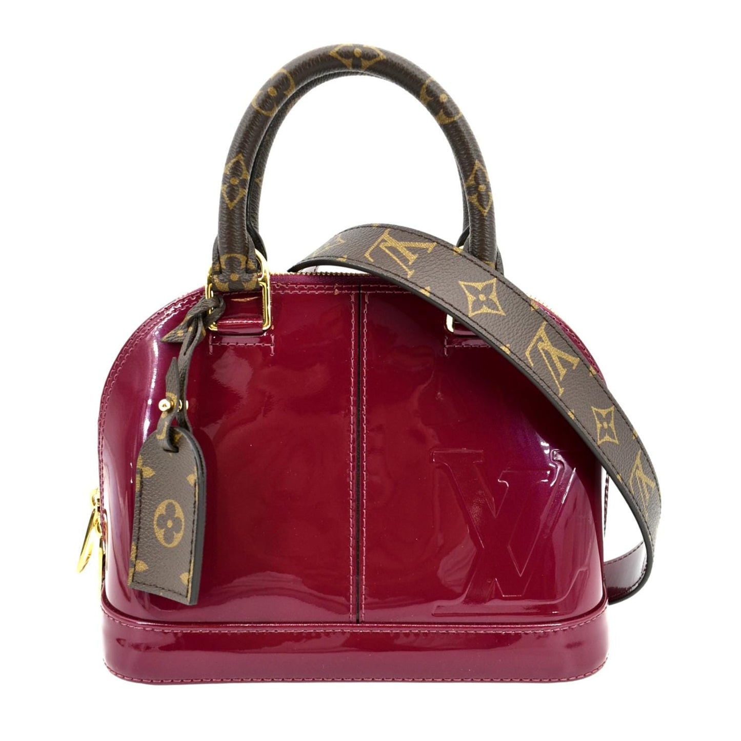 LOUIS VUITTON Alma Lisse Leather Satchel Crossbody Bag Red