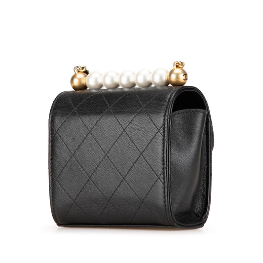 Black Chanel Mini Goatskin Chic Pearls Clutch On Chain Crossbody Bag