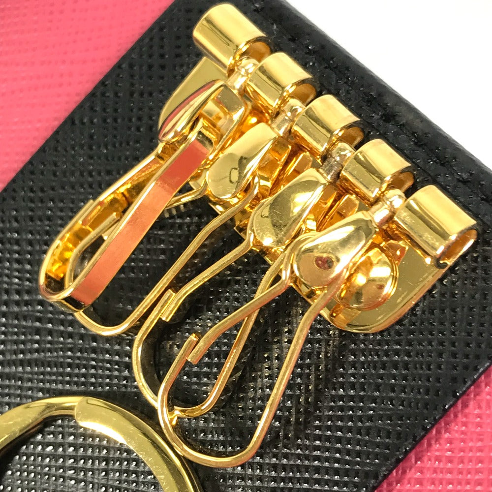 PRADA Key case Key holder  1PG004 saffiano leather Black x pink logo multicolor Key ring Women Used