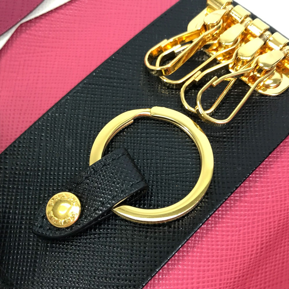 PRADA Key case Key holder  1PG004 saffiano leather Black x pink logo multicolor Key ring Women Used
