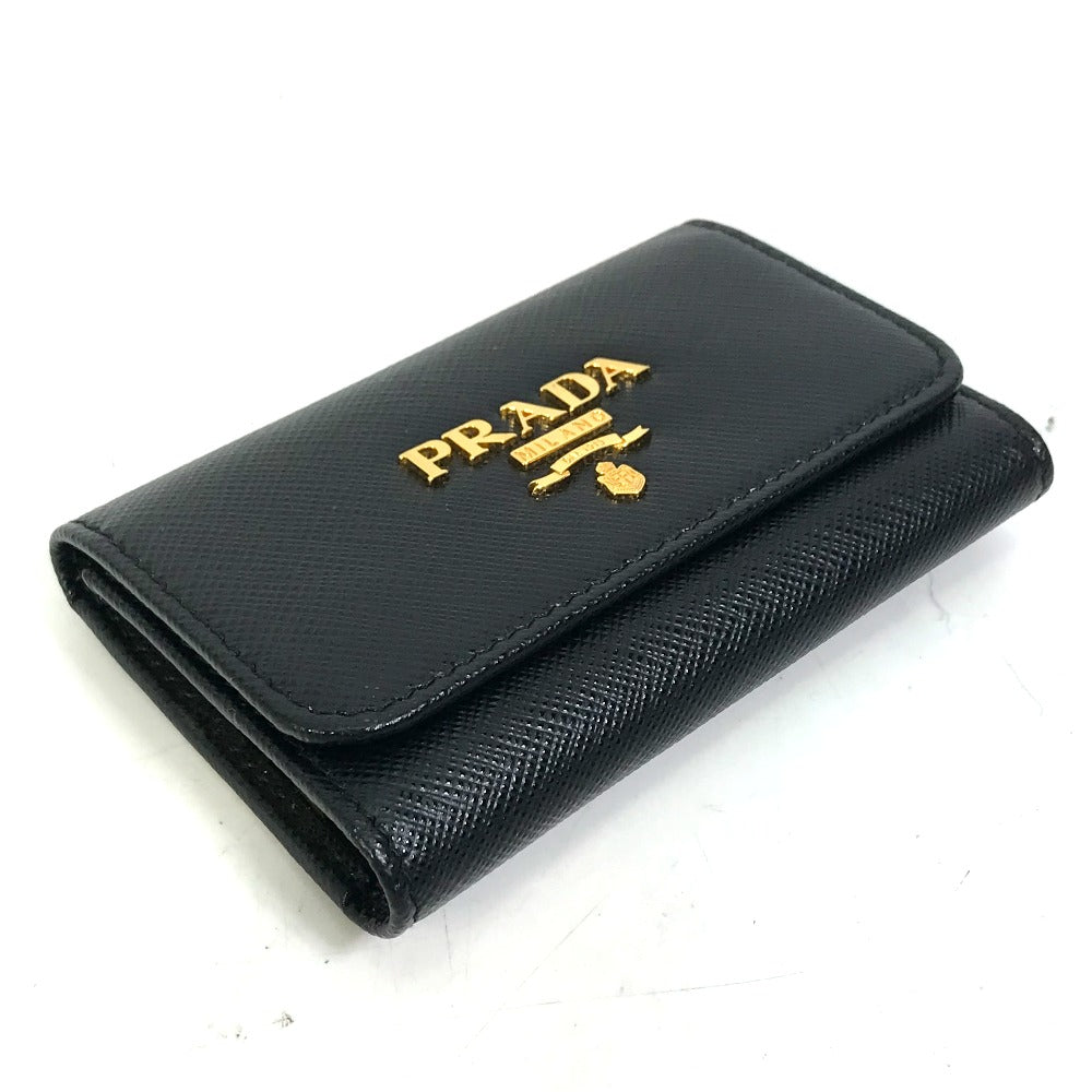PRADA Key case Key holder  1PG004 saffiano leather Black x pink logo multicolor Key ring Women Used