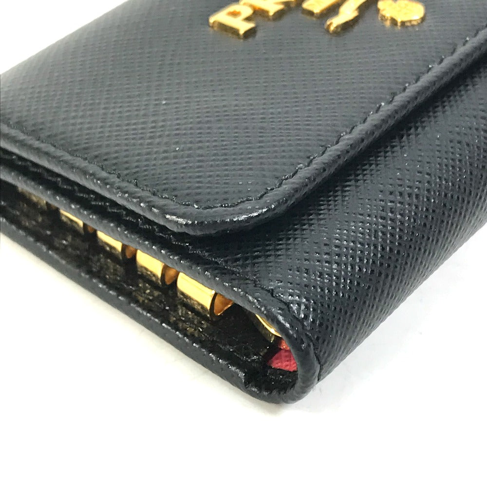 PRADA Key case Key holder  1PG004 saffiano leather Black x pink logo multicolor Key ring Women Used
