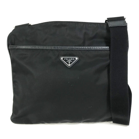 PRADA Shoulder Bag Nylon black Triangle logo flat unisex(Unisex) Used