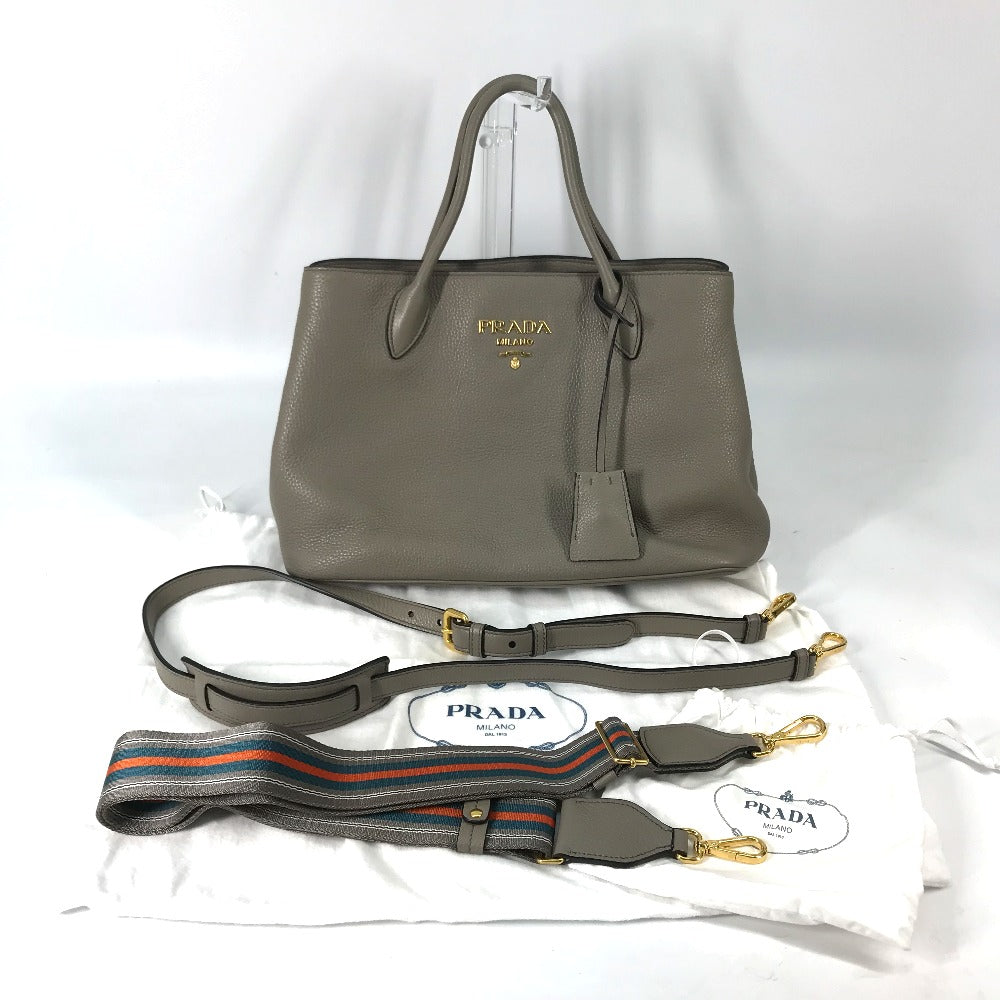 PRADA Shoulder Bag 1BA579 leather gray logo VIT.DAINO Women Used