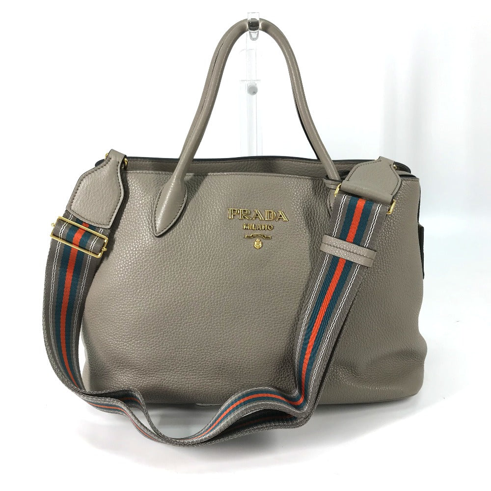 PRADA Shoulder Bag 1BA579 leather gray logo VIT.DAINO Women Used