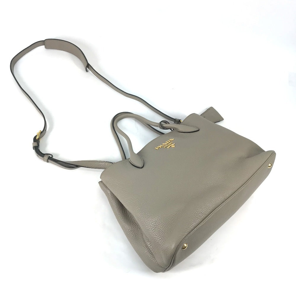 PRADA Shoulder Bag 1BA579 leather gray logo VIT.DAINO Women Used