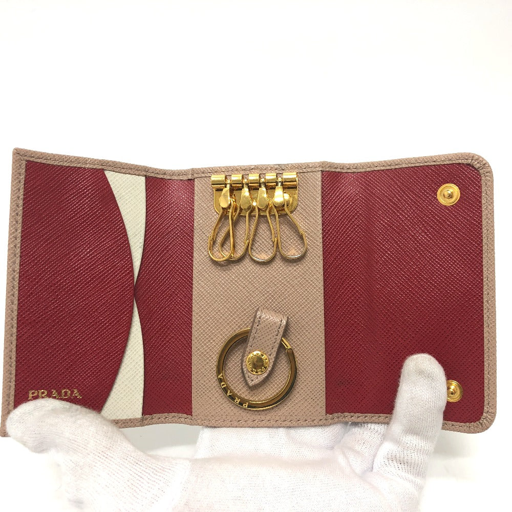 PRADA Key case Key holder  1PG004 saffiano leather pink logo 4 key rings Women Used