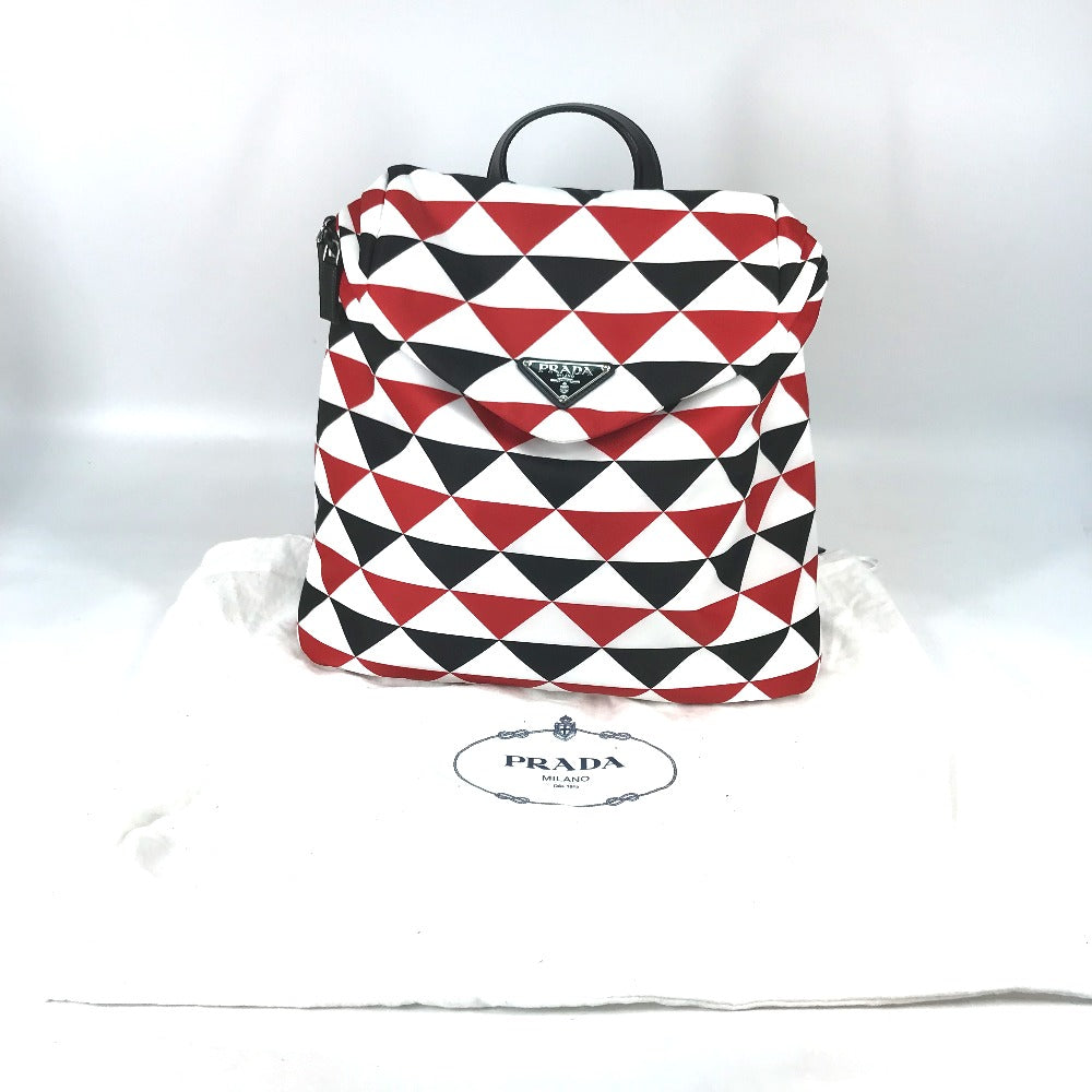 PRADA Backpack Nylon Red Triangle logo plate Signeau print mens Used