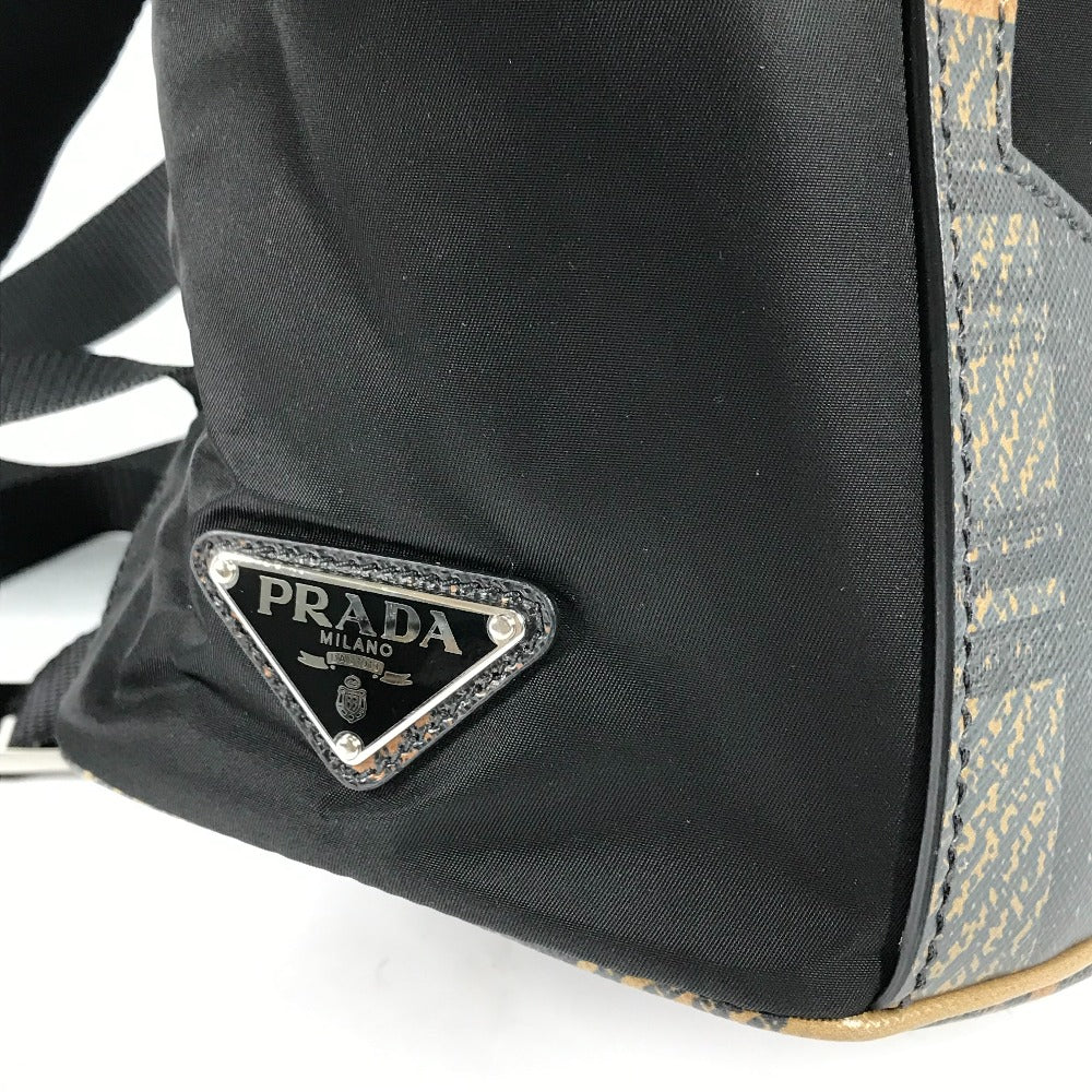 PRADA Backpack 1BZ038 Nylon / leather black Triangle logo plate check mens Used