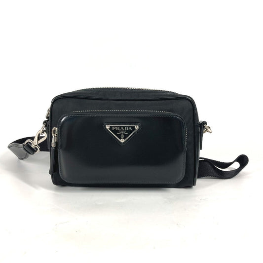 PRADA Shoulder Bag 2VH172 Leather / nylon black With porch Triangle logo plate mens Used