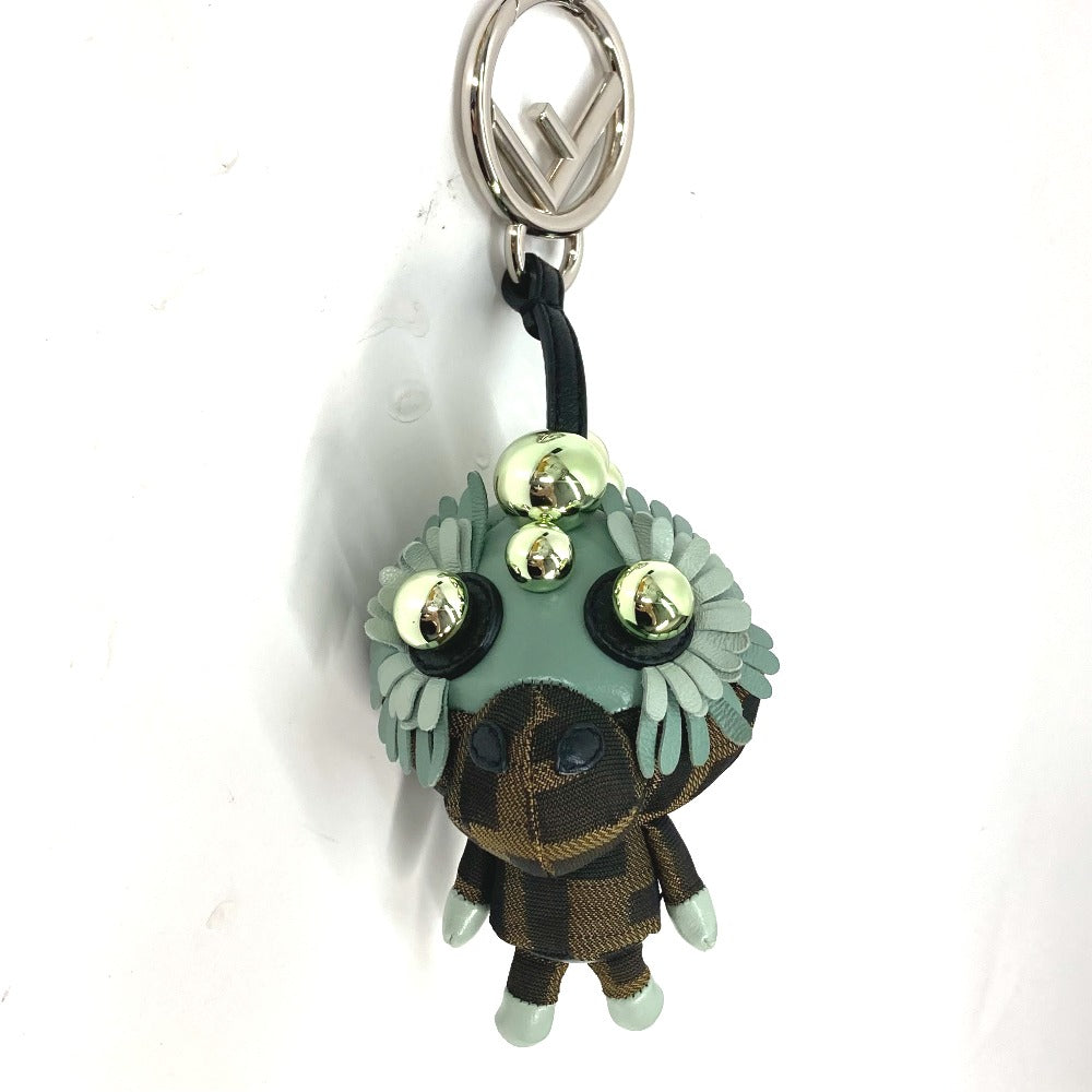 FENDI charm Canvas / leather Brown x Blue type Zucca Space monkey unisex(Unisex) Used