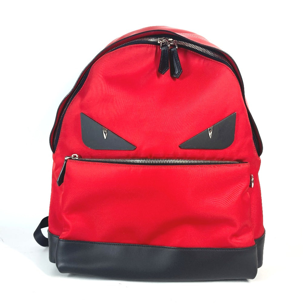 FENDI Backpack 7VZ012 Nylon / leather Red Monster logo